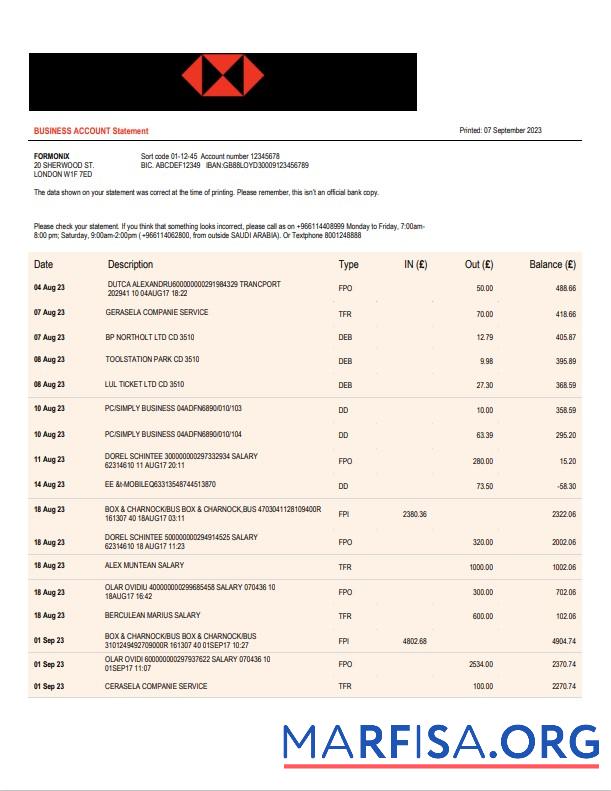 Realistic Saudi British Bank Business statement Word and PDF template